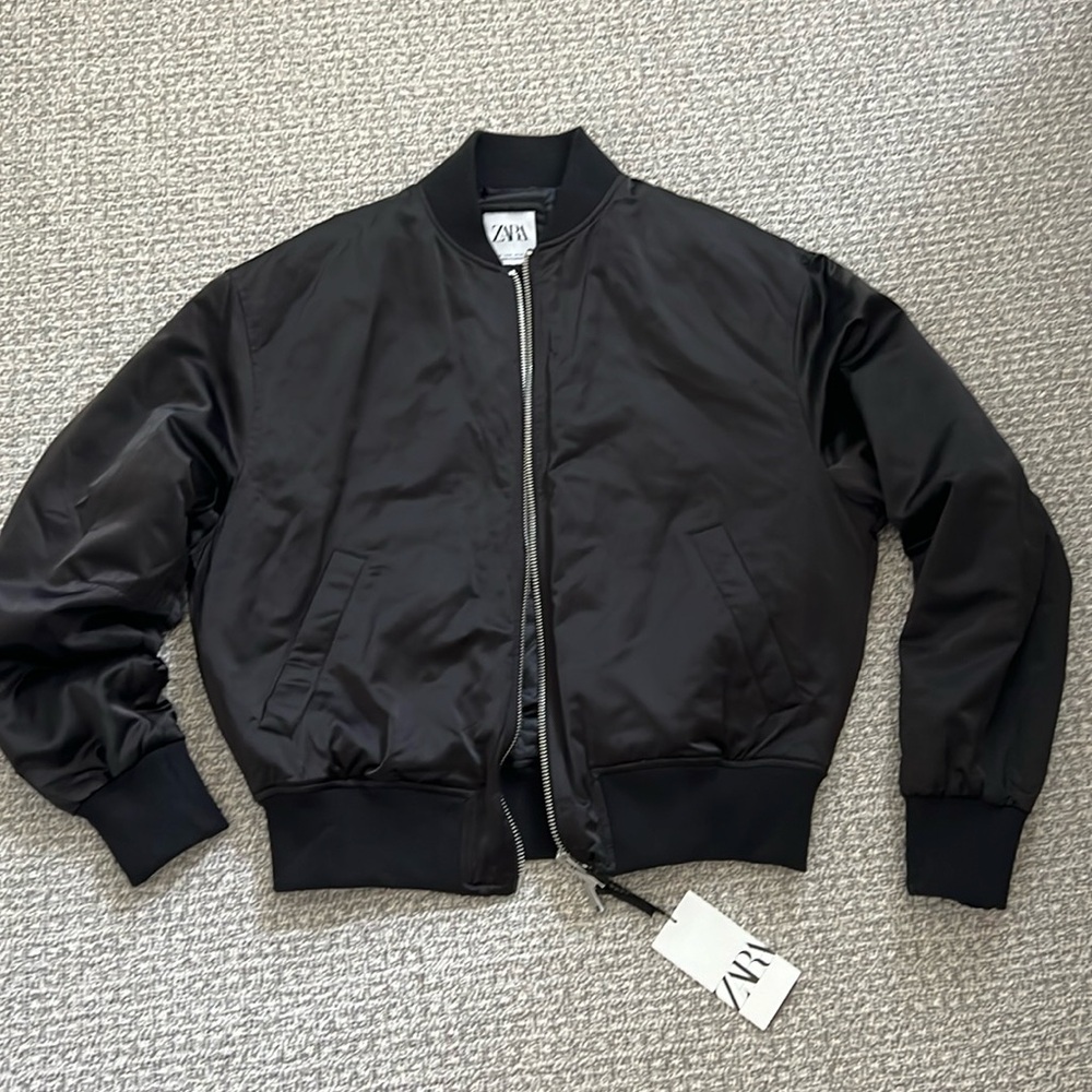 New Zara Men Black Bomber Jacket Coat Winter Top M